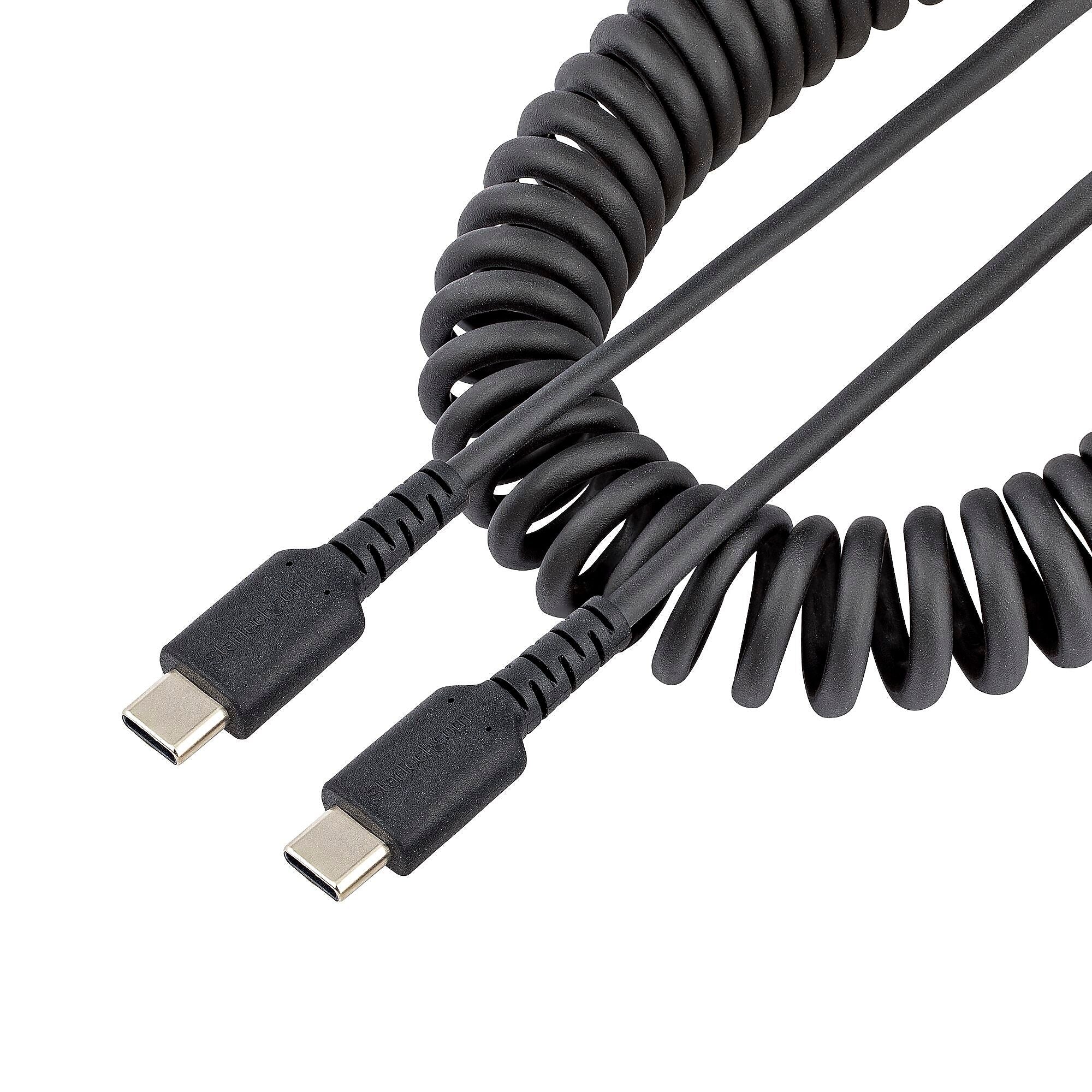 StarTech.com 3.3ft USB-C Heavy Duty Coiled Cable, Male to Male, Charge/Sync, Black (R2CCC-1M-USB-CABLE)