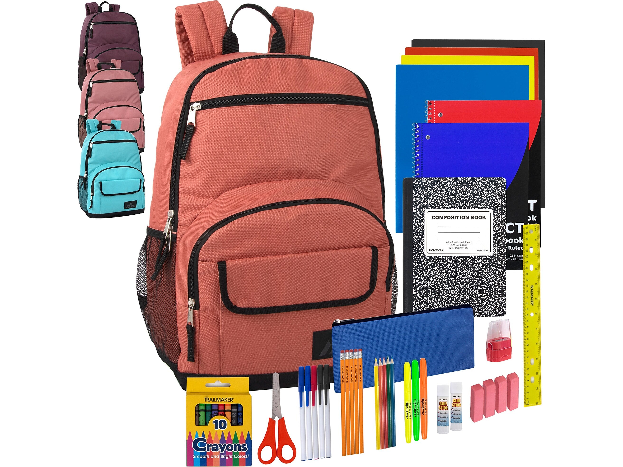 Trailmaker 45-Piece School Backpack Supply Kit, Assorted Colors, 12 Kits/Case (8787SS)