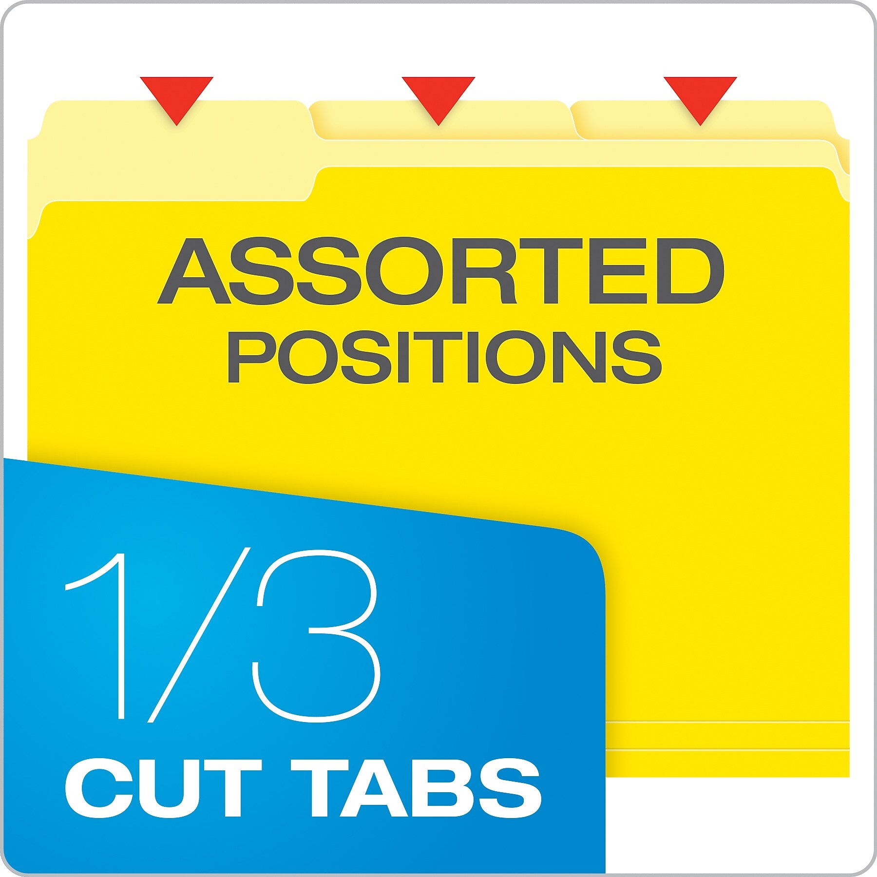 Pendaflex Recycled File Folder, 1/3-Cut Tab, Assorted, Letter Size, Yellow, 100/Box (4210 1/3 YEL)