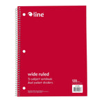 C-Line 3-Subject Notebooks, Wide Ruled, 120 Sheets, Assorted Colors, 3/Bundle (CLI22046-3)