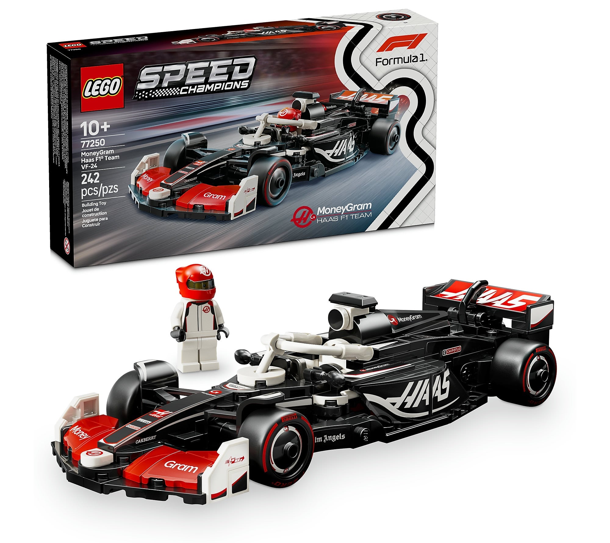 LEGO Speed Champions MoneyGram Haas F1 Team VF-24 Race Car, 242 Pieces (77250)