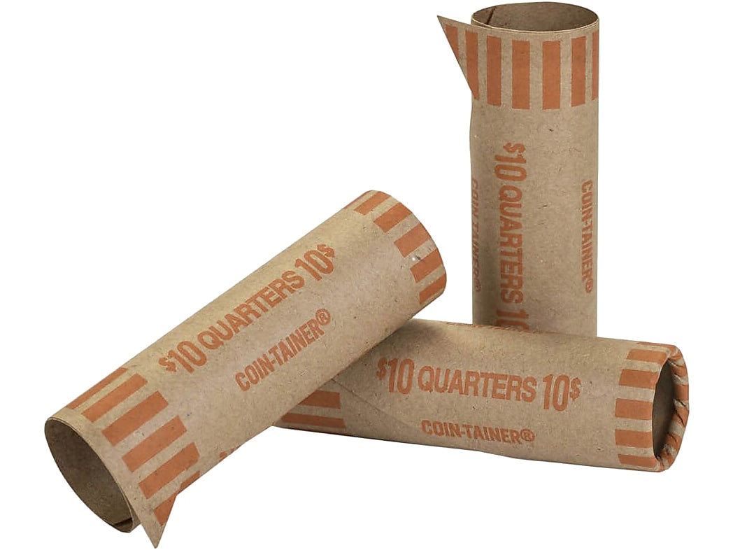 CONTROLTEK $10 Quarter Crimped-End Coin Wrapper, Kraft/Orange, 1000/Carton (560054)