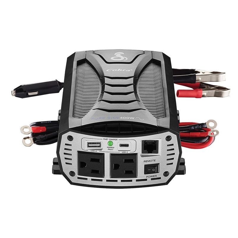 Cobra® 400W Pure Sine Wave Power Inverter with 2-USB Ports, 2-Outlets, Black & Gray (CPI400PSW)