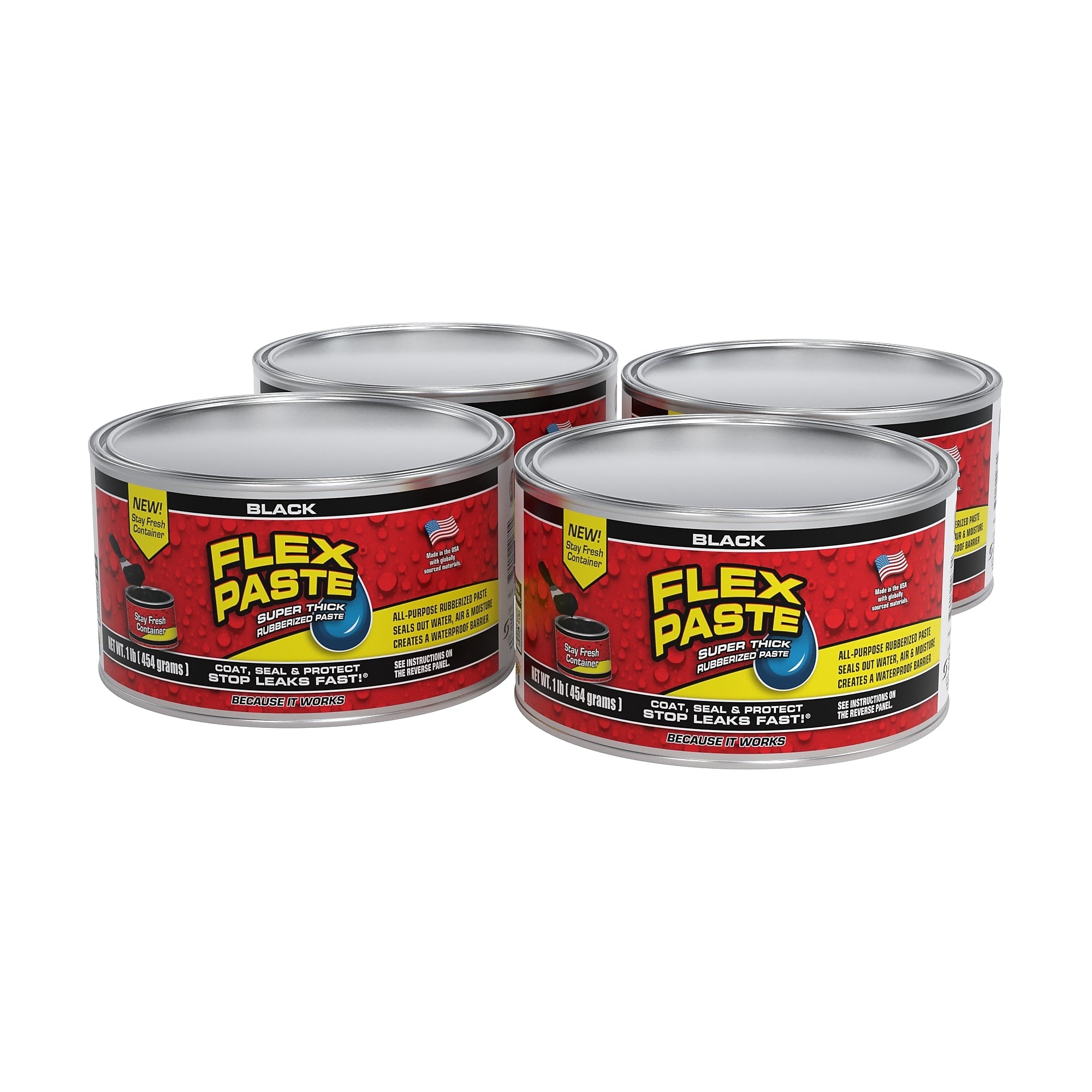 Flex Paste Super Thick Rubberized Paste, Black, 8.75 fl. oz., 4/Pack (PFSBLKR16-CS)