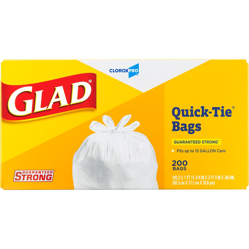 Glad Quick-Tie Tall Kitchen Trash Bags, 13 Gallon, 200/Box (15931)