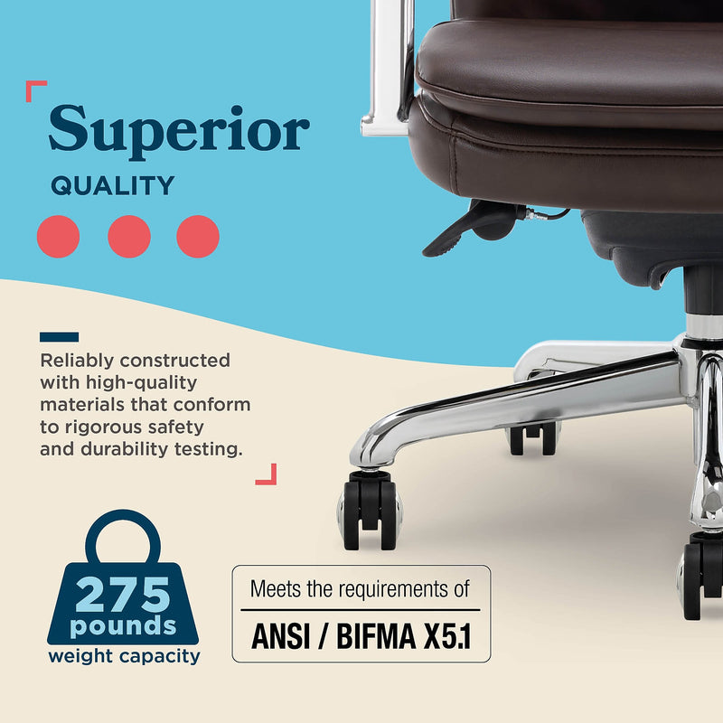 La-Z-Boy Opus Ergonomic Bonded Leather Swivel Executive Chair, Dark Brown and Chrome (CCHR10015E)