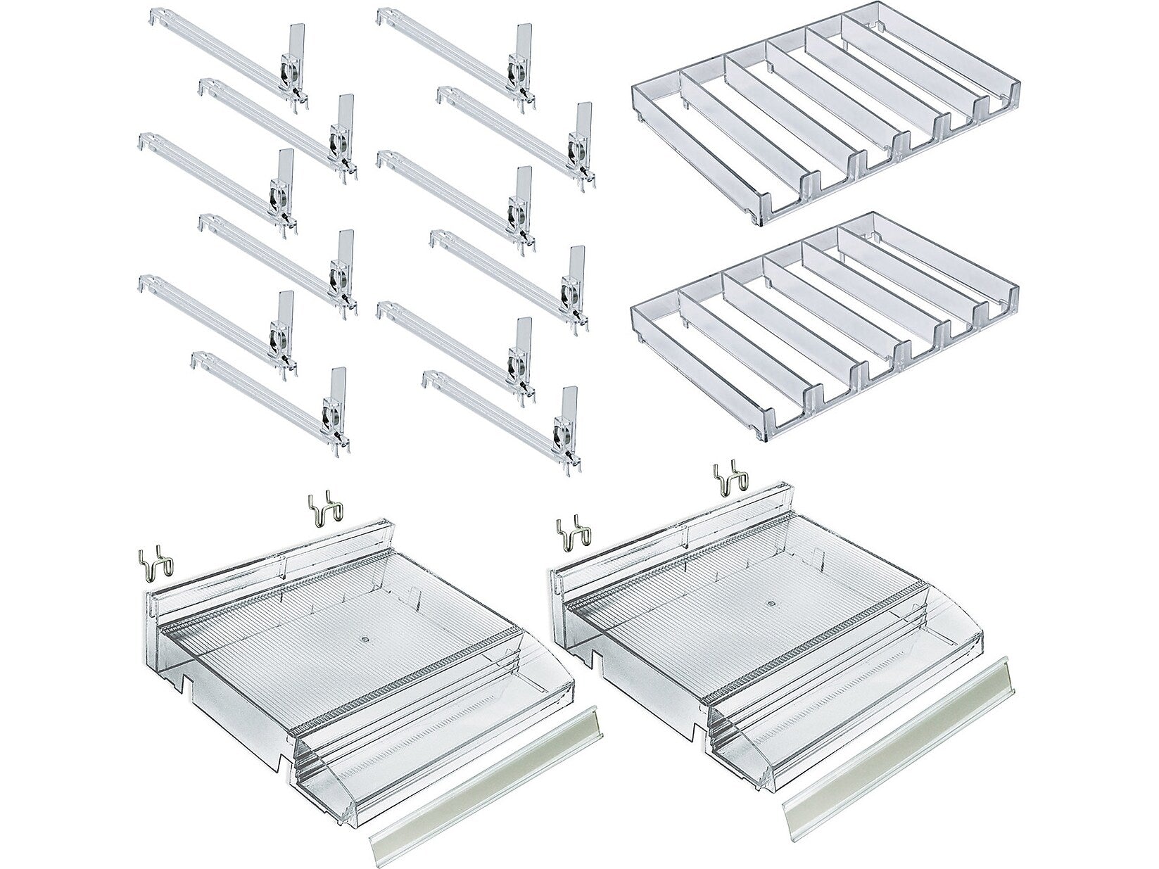 Azar 3.5" x 12" Pegboard 6-Compartment Cosmetic Tray with Tester Tray, Clear, 2/Pack (225840-TESTER-6COMP-2PK)