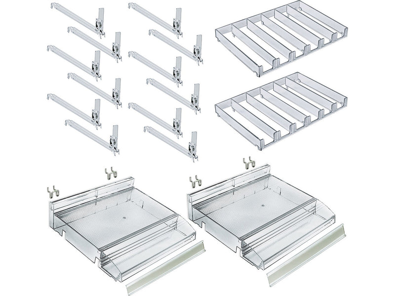 Azar 3.5" x 12" Pegboard 6-Compartment Cosmetic Tray with Tester Tray, Clear, 2/Pack (225840-TESTER-6COMP-2PK)