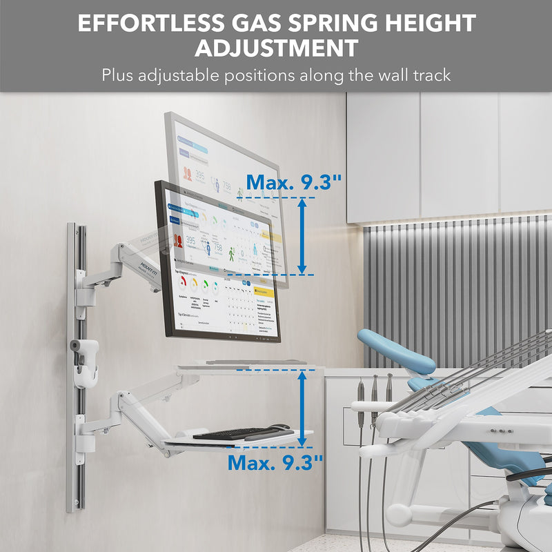 Mount-It! MedHub Wall Mounted, Flexible Workstation With WallTrack for Monitors up to 43", Matte White (MI-16002)
