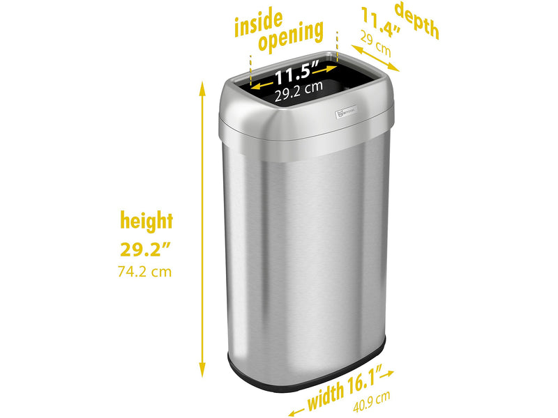 HLS Commercial Stainless Steel Trash Can with Open Lid, 16-Gallon, Silver (HLS16STV)