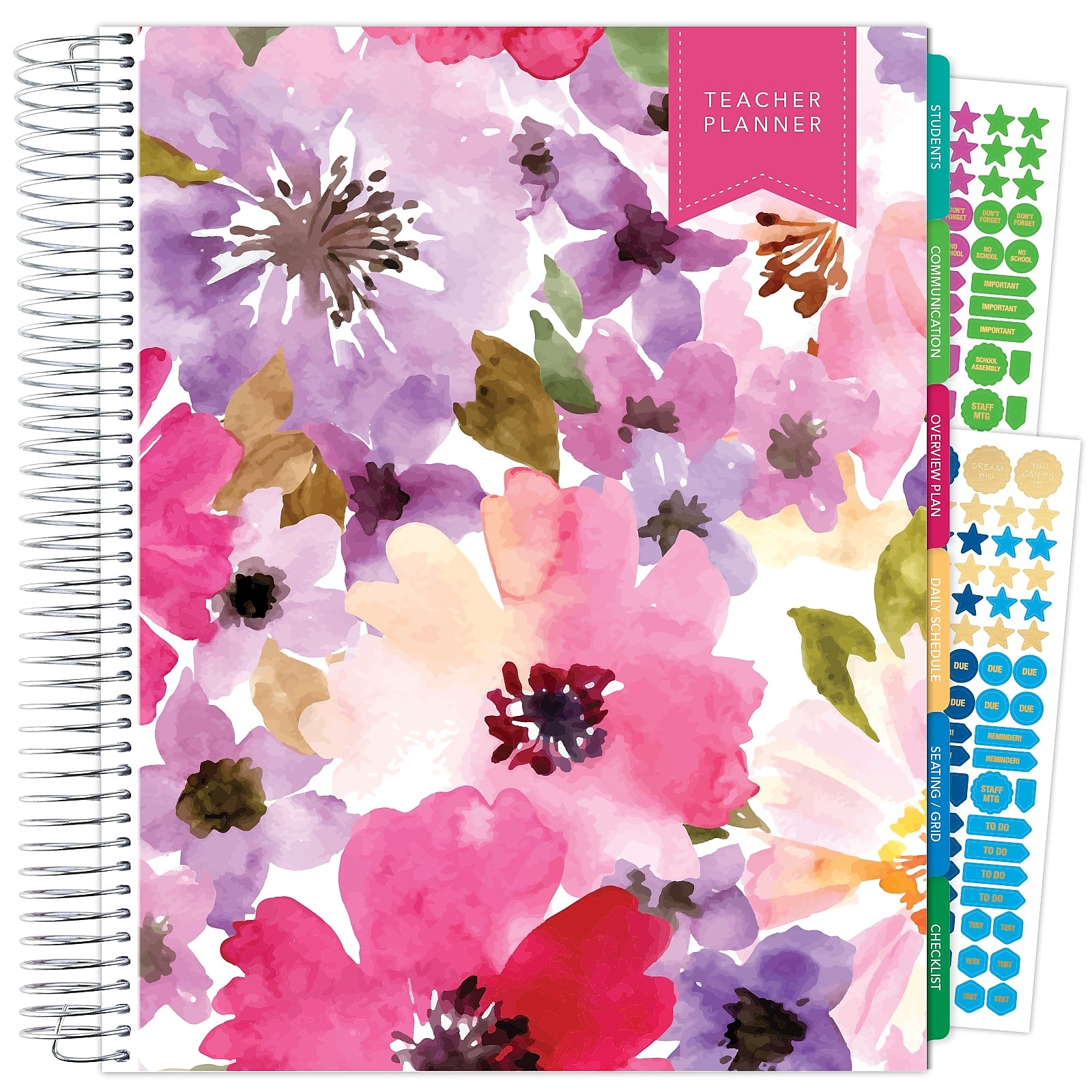 Global Printed Products Deluxe Spring Floral 8.5" x 11" Academic Teacher Planner, Plastic Cover (NAD-UNDTP-30)