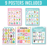 Hadley Designs 11" x 14" Colorful Sound Wall Phonics and Vowels English Posters, 9/Set (HDDX004ACFGFJ)