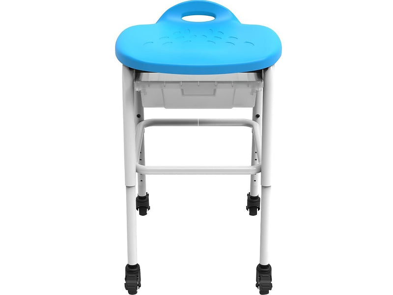 Luxor Plastic/Steel Adjustable-Height Classroom Stool with Wheels and Storage, Blue/White (MBS-STOOL-2)
