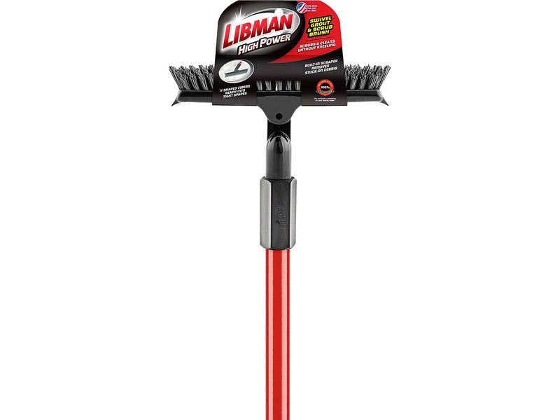 Libman 10" PET Swivel Grout and Scrub Brush, Red/Black, 6/Pack (1559)