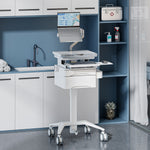 Mount-It! MedHub Mobile Medical Cart Workstation with Drawers, Laptop Arm, and Locking Caster Wheels, White/Grey (MI-16027)