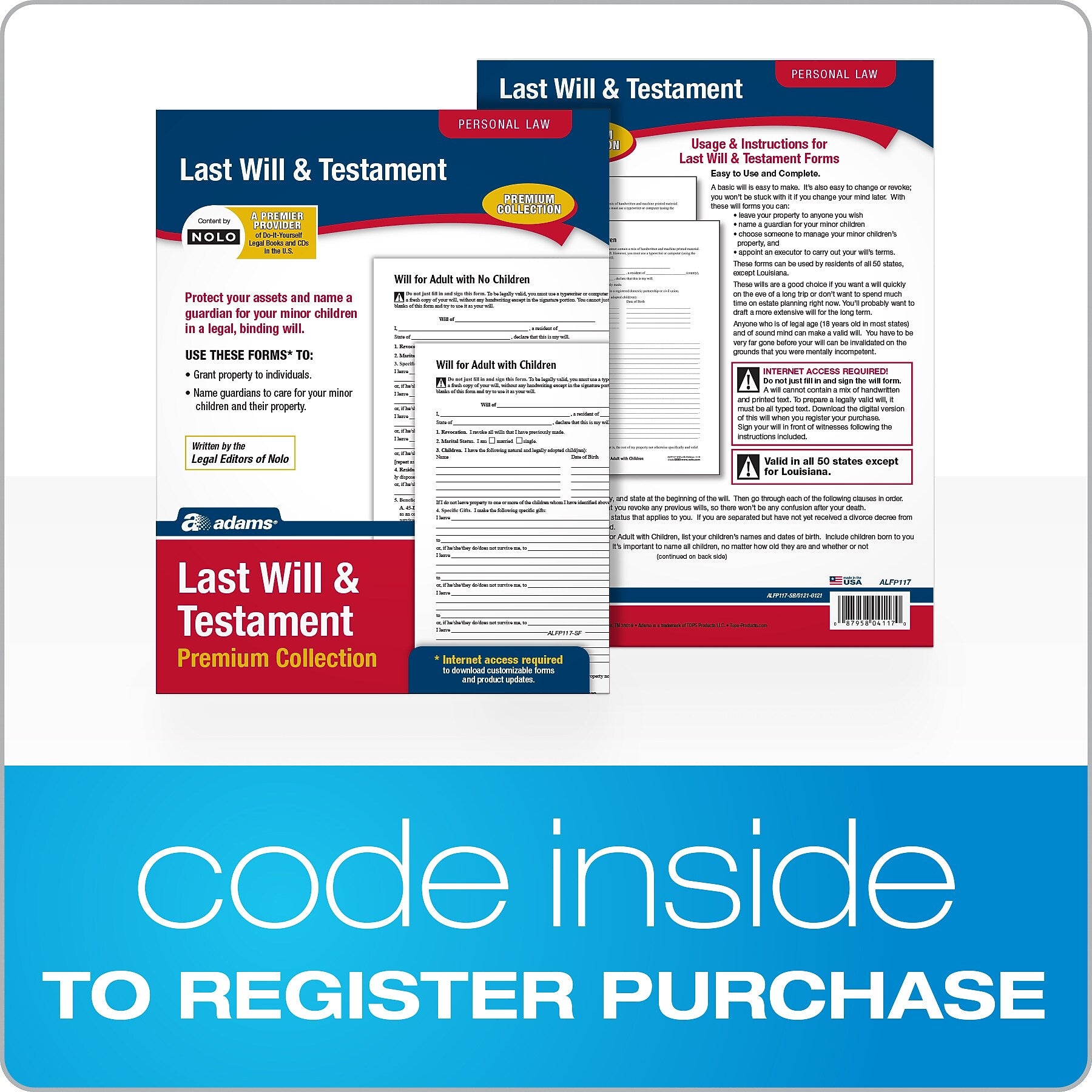 Adams Last Will & Testament, Forms & Instructions (LF235/ALFP117)