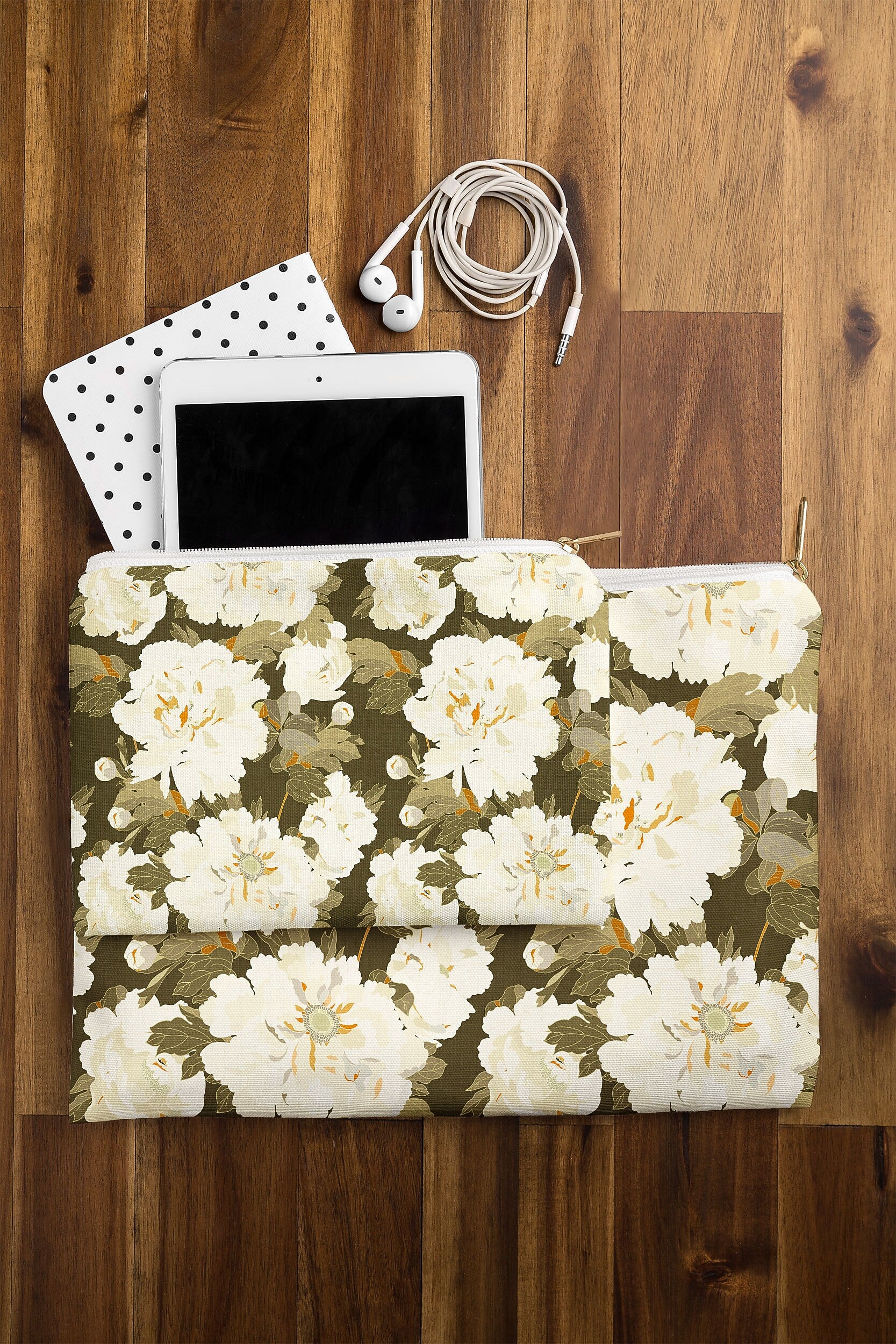 DENY Designs Peonies 8.5" Polyester Travel Pouch, Water Resistant, Multicolored (88039-WPOFSM)