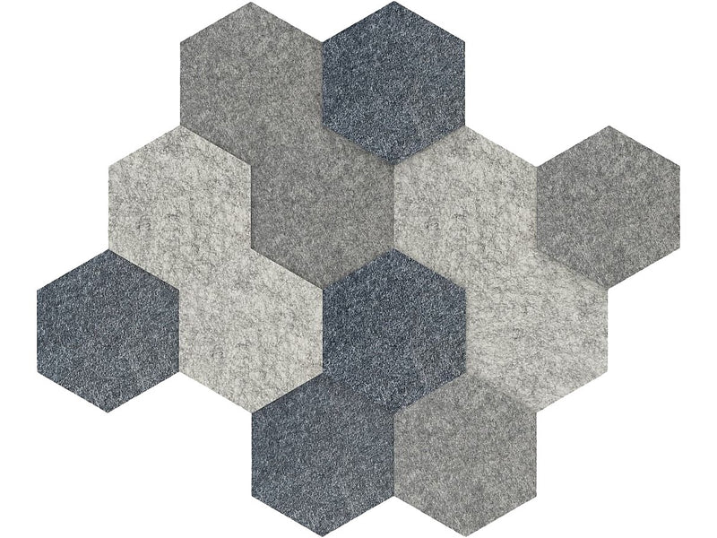 Luxor Reclaim Stick-On Decorative Acoustic Panels, 11"H x 9.5"W, Ocean Foam Combo PET, 12/Pack (RCLMHEX001)