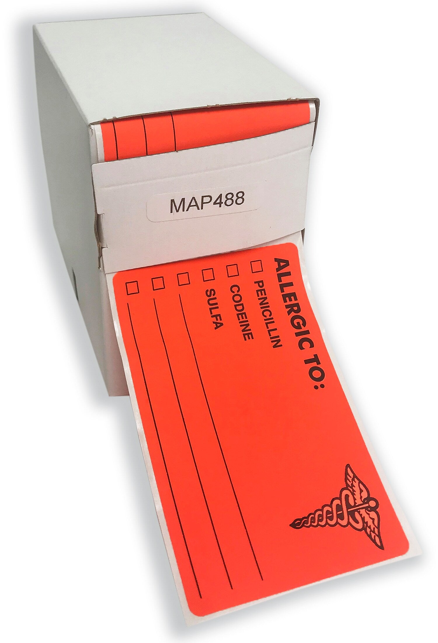 Tabbies "ALLERGIC TO:" Medical Labels, 2.5" x 4", Fluorescent Red, 100/Roll (TAB00488)
