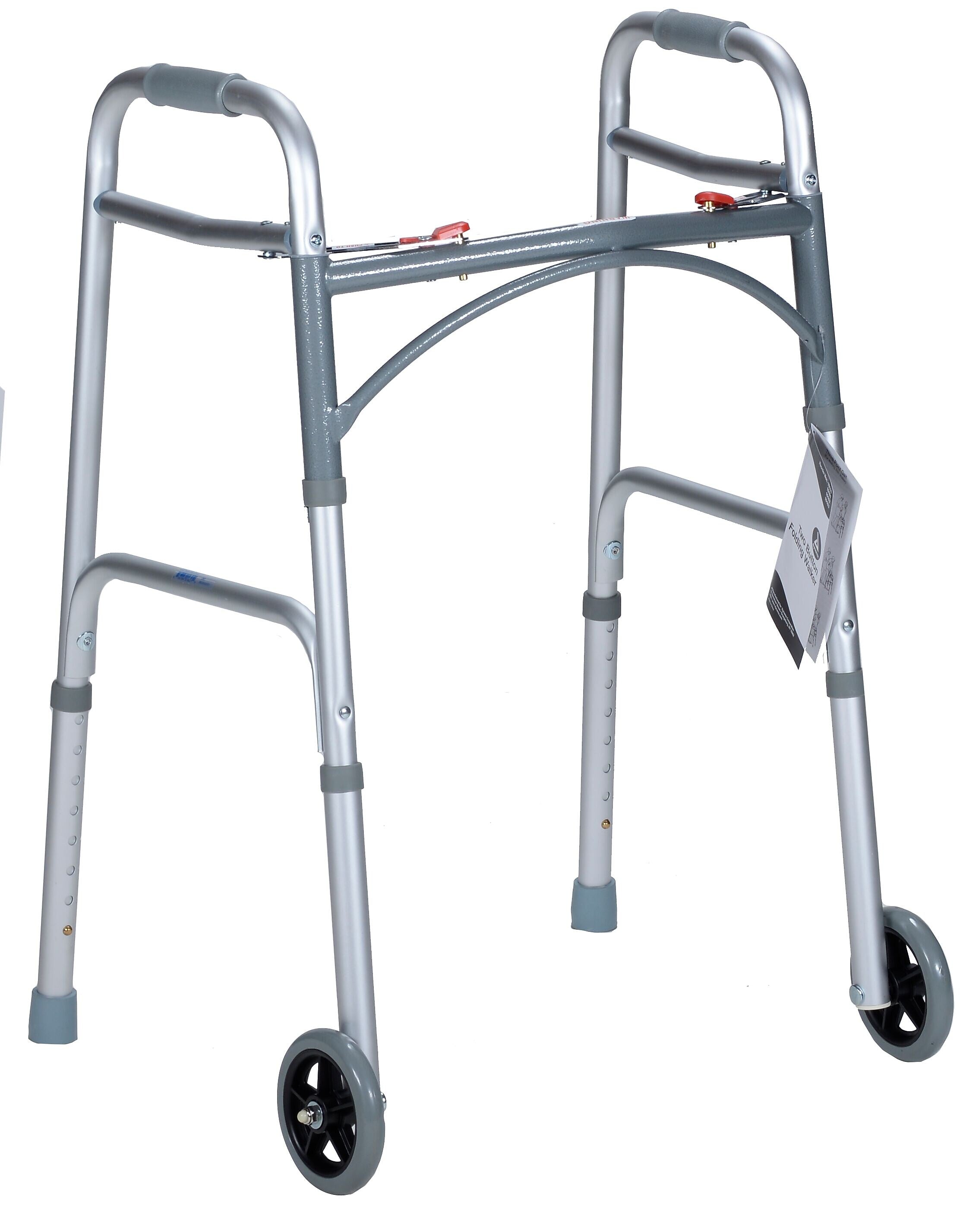 Dynarex Adult Two Button Folding Walker with 5" Wheels (10162)