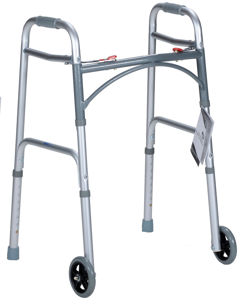 Dynarex Adult Two Button Folding Walker with 5" Wheels (10162)