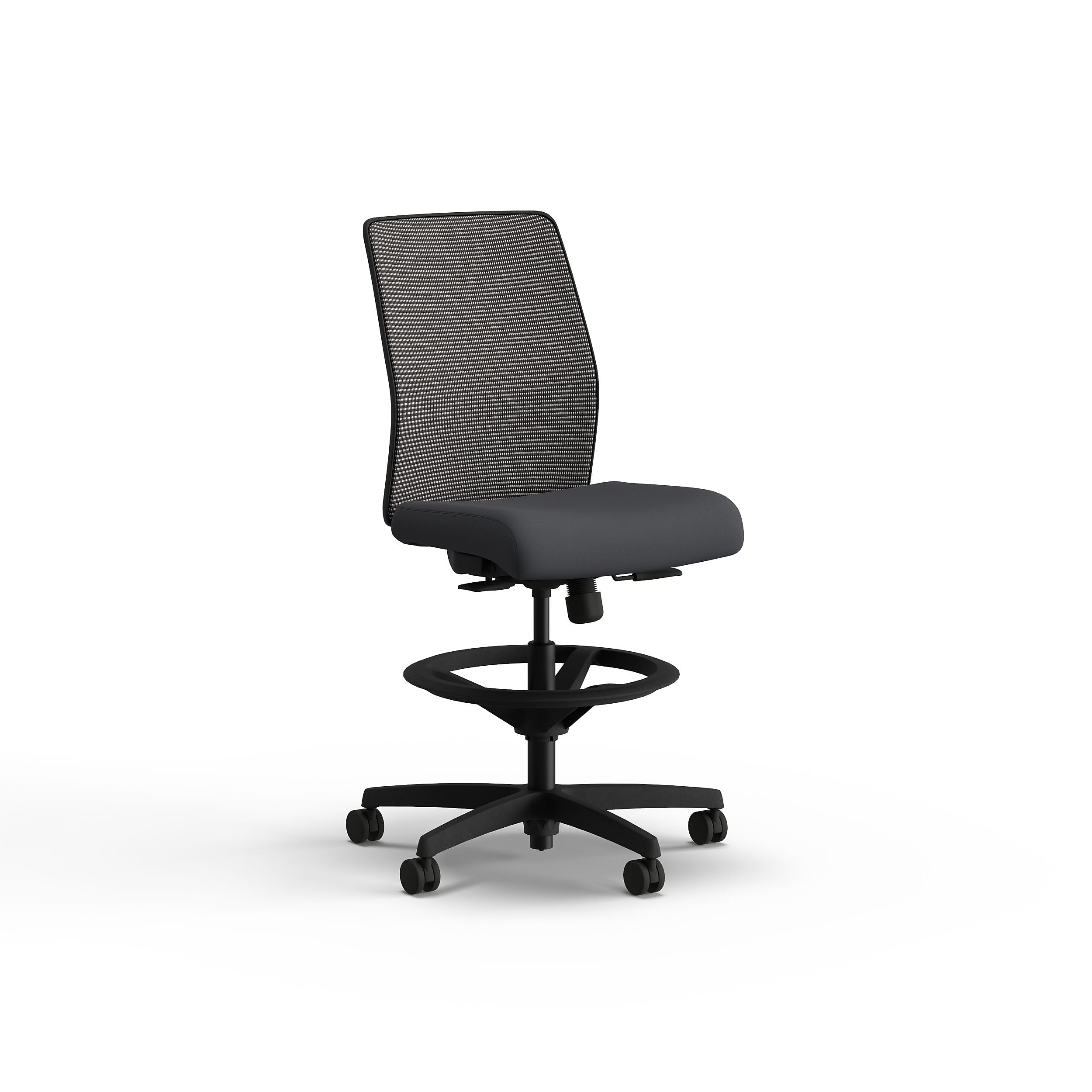 HON Ignition 2.0 Armless Mesh/Vinyl Task Stool with Backrest and Footrest, Black/Basalt (HITSM.S1.N.H.IM.SX23.BL.SB.T)