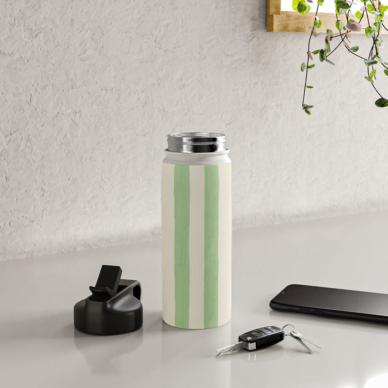 DENY Designs Spring Stripe II by Avenie Stainless Steel Double Wall Insulated Water Bottle, 18 oz., Green/White (88752-WBTL05)