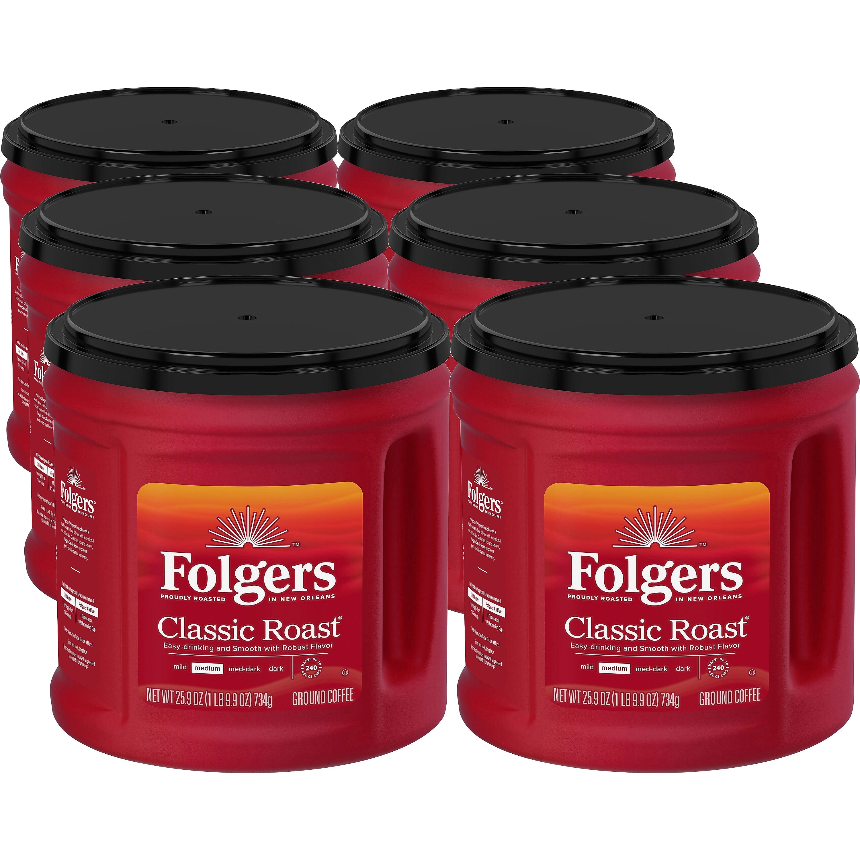 Folgers Classic Roast Ground Coffee, Medium Roast, 25.9 oz., 6/Carton (2550030407CT)