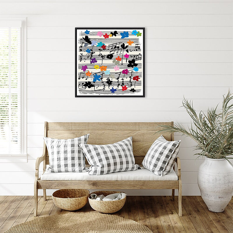 Amanti Art Floral Music Notes by Jenny Frean Framed Canvas Wall Art Print, 30" x 30" (A42678027404)
