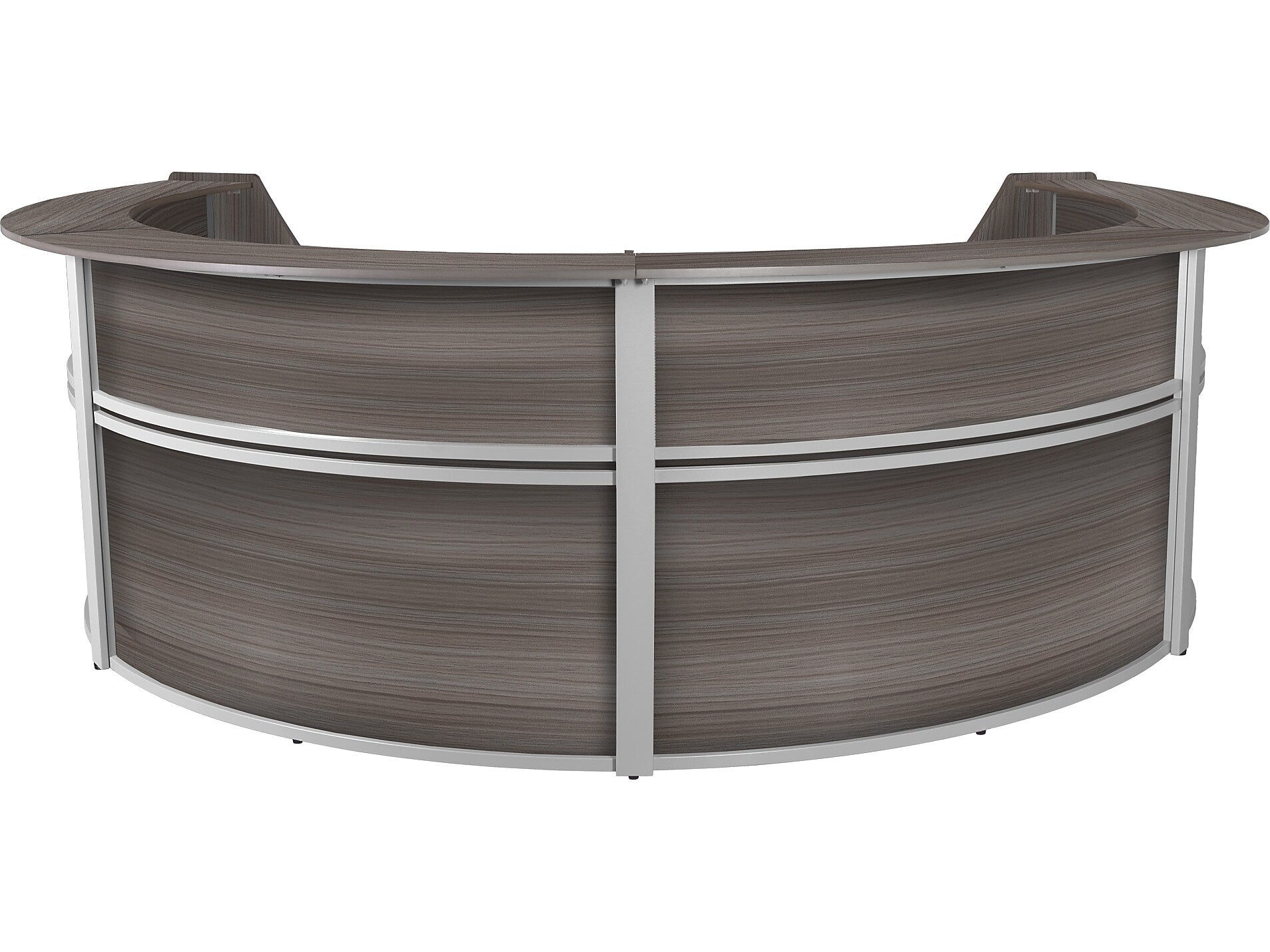 Regency Marque 142"W Curved Reception Desk Workstation, Driftwood Gray (77294GY)