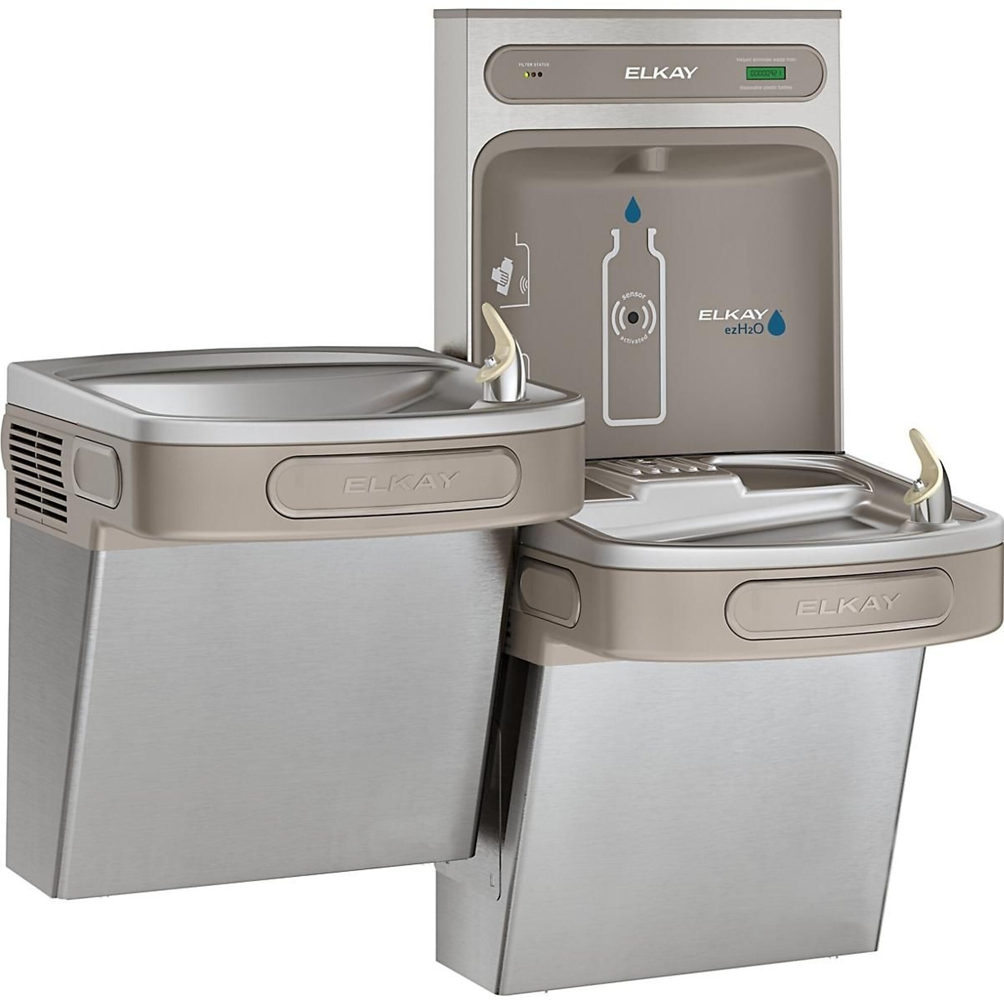 Elkay ezH2O Wall Mounted Bi-Level Drinking Fountain and Hands Free Bottle Filling Station, Stainless Steel (ELZSTL8WSSK)