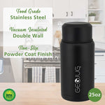 Brentwood Geojug Stainless Steel Double Walled Food Jar with Bowl & Folding Spoon, 25 oz., Black (FTS-750BK)