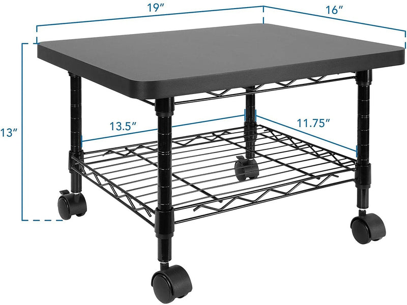 Mount-It! 2-Shelf Laminate/Steel Mobile Printer Stand with Dual Wheel Casters, Black (MI-7857)