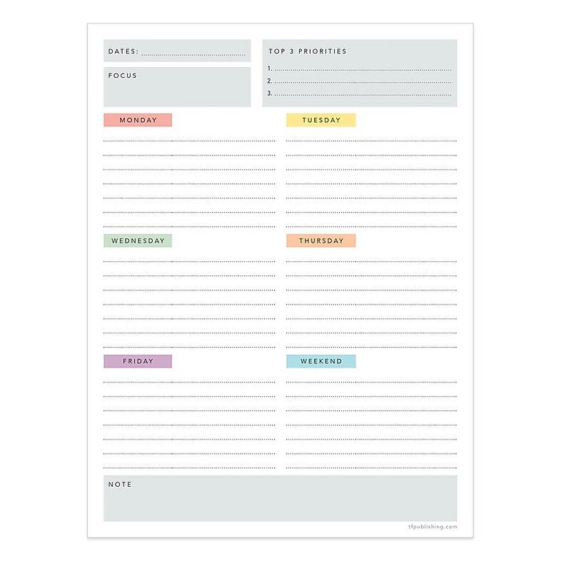 TF Publishing WeeklyTask Pad 6" x 8" Weekly Planner, Paperboard Cover, Multicolored (99-6777)