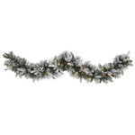 Nearly Natural 6-ft Flocked Mixed Pine Artificial Christmas Garland with 50 LED Lights, Pine Cones and Berries (W1130)