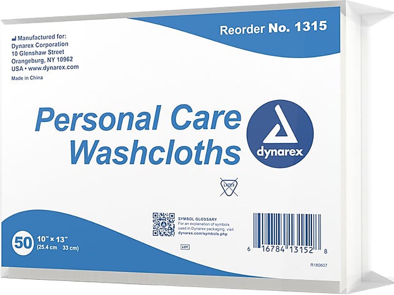 Dynarex Personal Cleansing Washcloth, 10" x 13", 50/Box, 3 Boxes/Pack (1315)