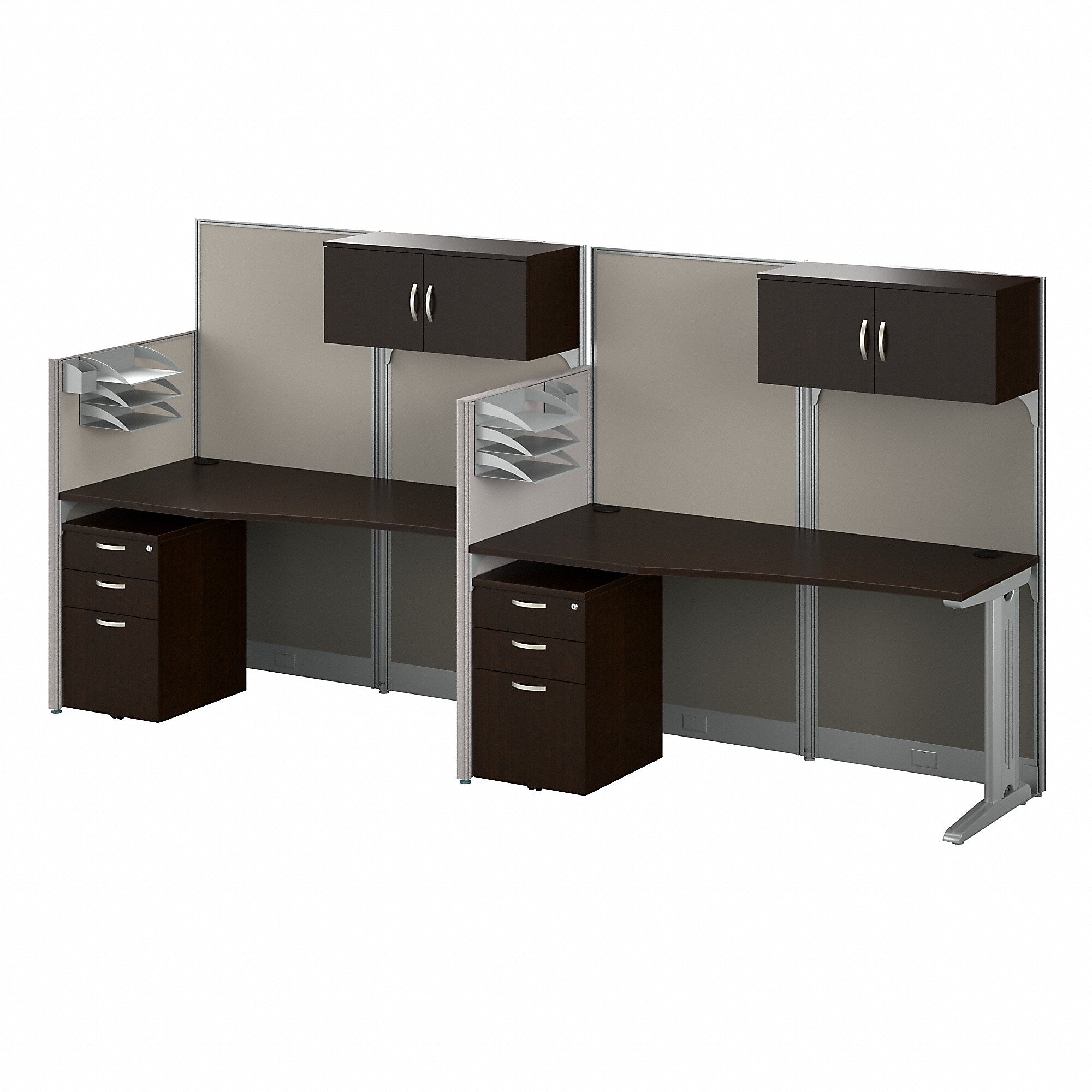 Bush Business Furniture Office in an Hour 63"H x 129"W 2 Person In-Line Cubicle Workstation, Mocha Cherry (OIAH005MR)