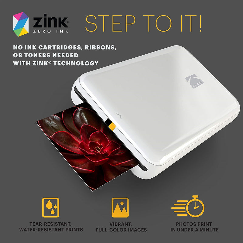 Kodak Step Mobile Zero Ink Instant Photo Printer, Single-Function, White (RODMP20AMZW)