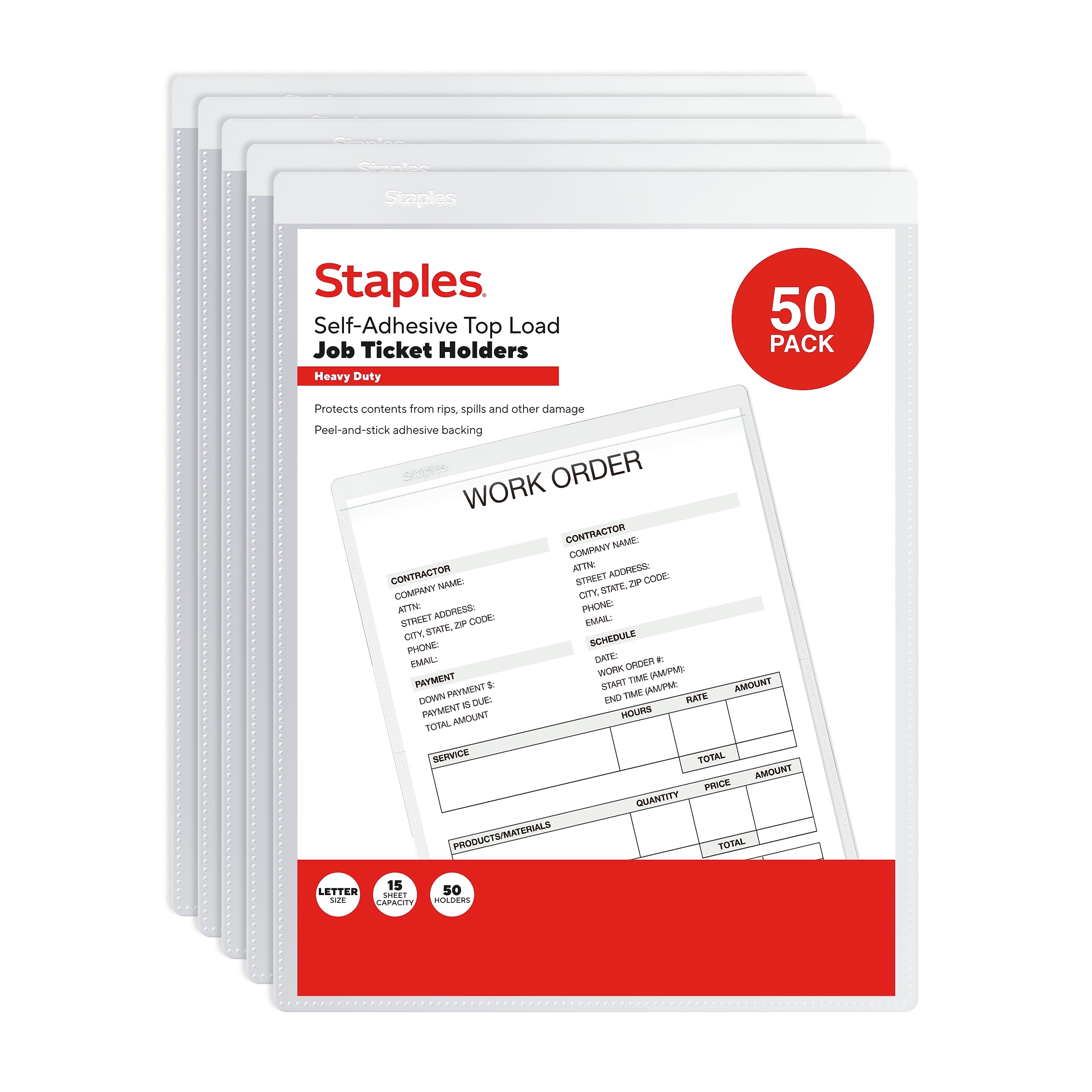 Staples Heavyweight Sealed Job Ticket Holder, 8.5" x 11", Clear, 50/Pack (ST63084)