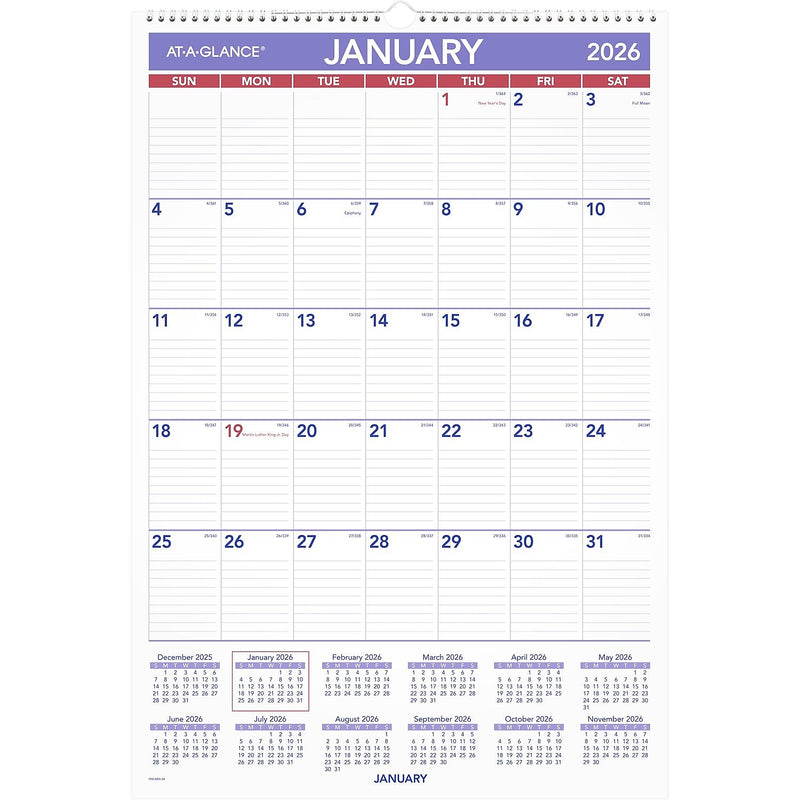 2026 AT-A-GLANCE 15.5" x 22.75" Monthly Dry Erase Wall Calendar, White/Purple (PMLM03-28-26)