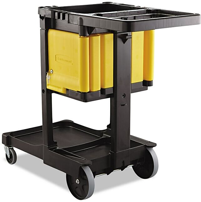 Rubbermaid 6181 Locking Janitor Cleaning Cart Cabinet, Yellow Polyethylene (RCP6181YEL)