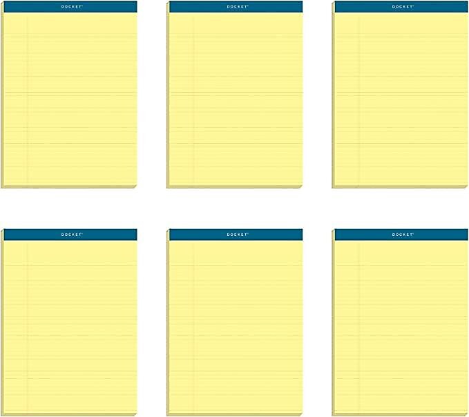 TOPS Docket Notepads, 8.5" x 11.75", Narrow Ruled, Canary, 100 Sheets/Pad, 6 Pads/Pack (TOP 63376)