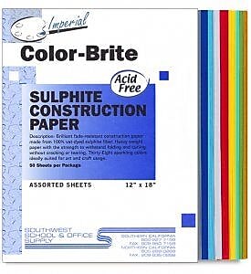 Color-Brite Sulphite 12" x 18" Construction Paper, Assorted Colors, 50 Sheets/Pack (5700AD)