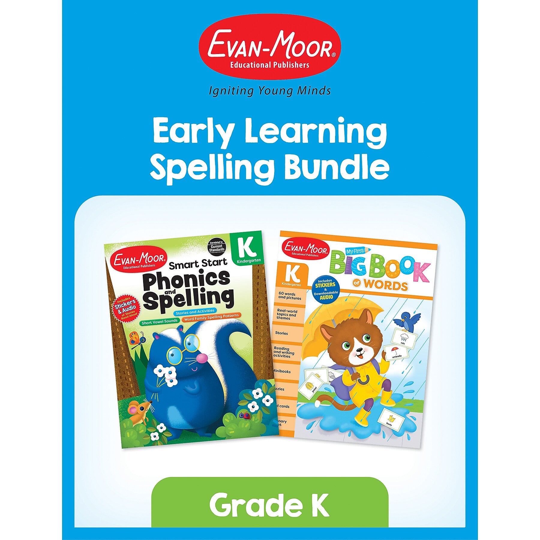 Evan-Moor Early Learning Spelling Activity Book Bundle, Grade K Workbook, 2/Set