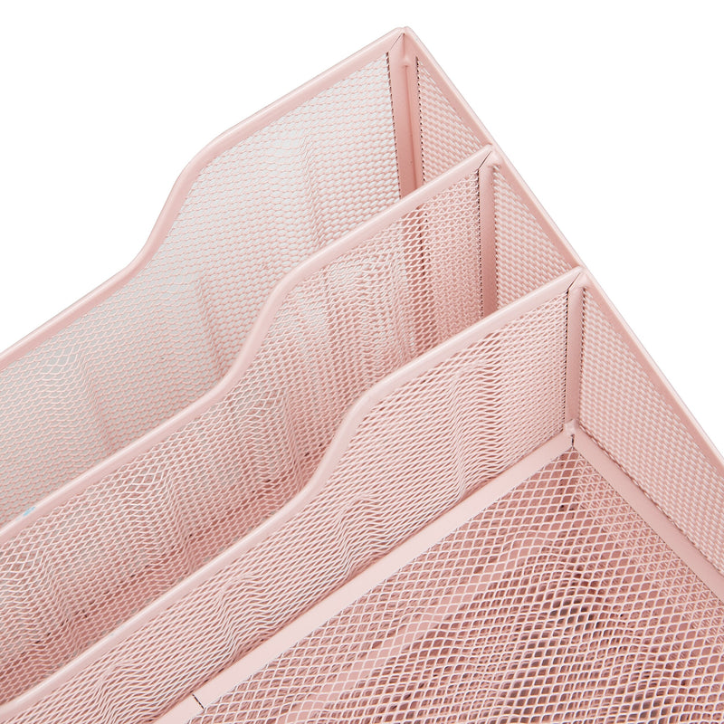Mind Reader 5-Compartment Metal Desk Organizer, Pink (MESHBOX5-PNK)