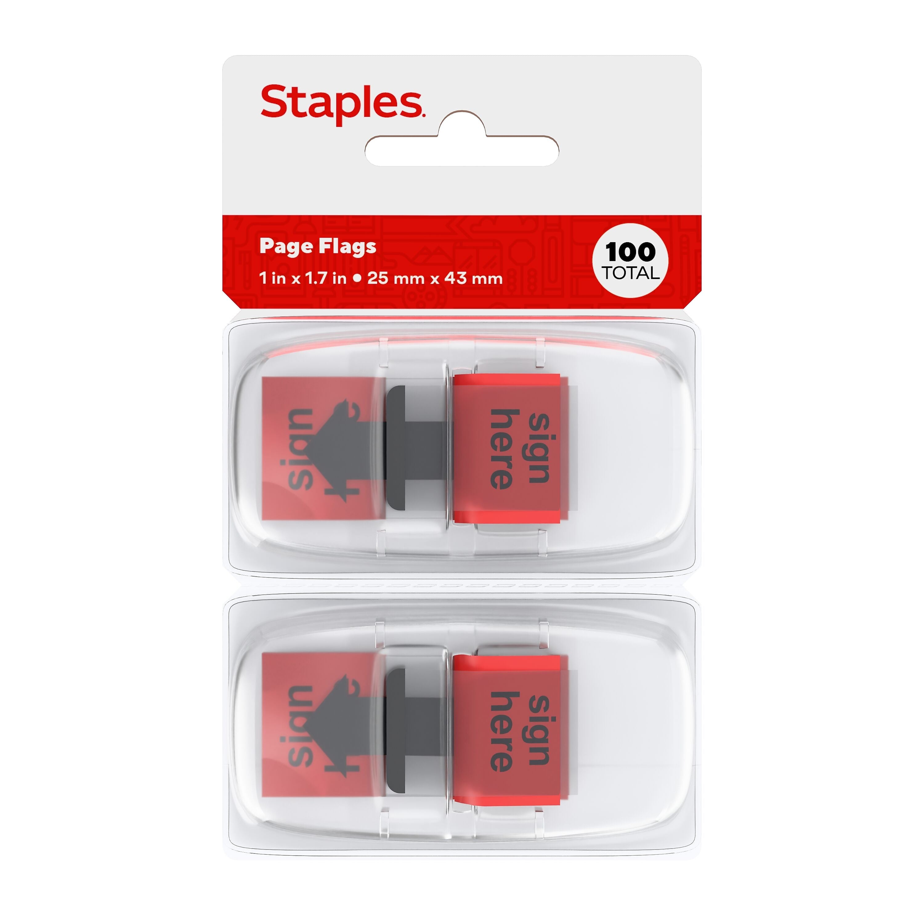 Staples Stickies Sign Message Flags, Red, 1" Wide, 100/Pack (14112)
