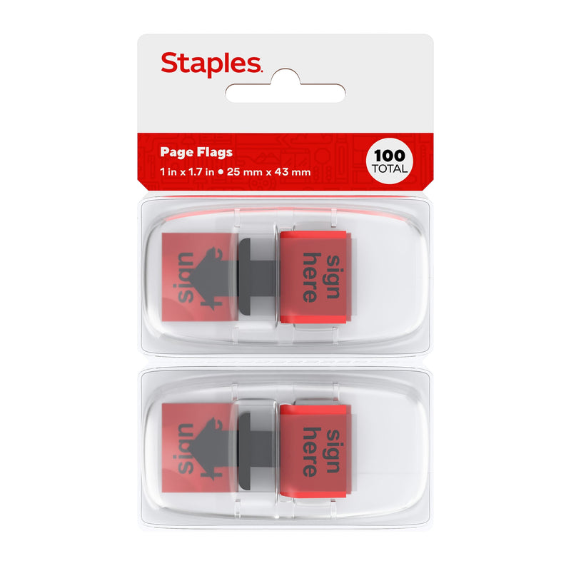 Staples Stickies Sign Message Flags, Red, 1" Wide, 100/Pack (14112)