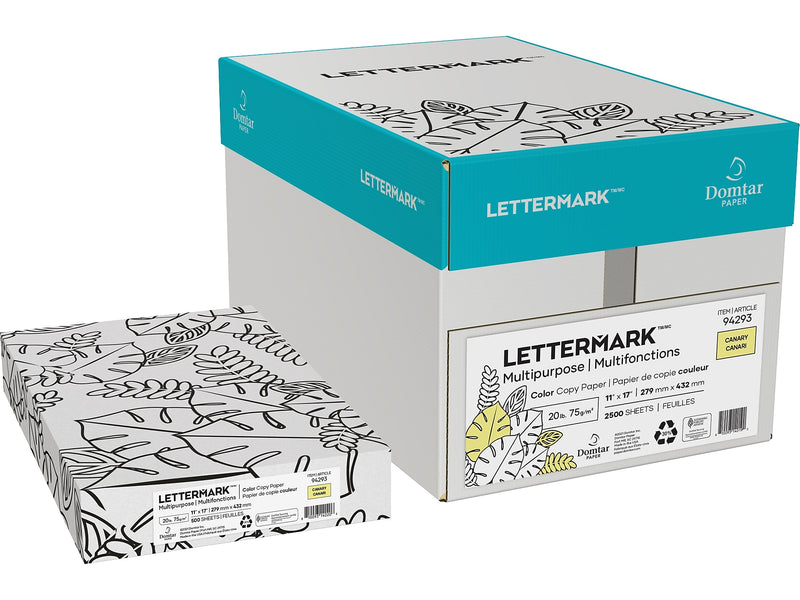 Lettermark Colors 30% Recycled 11" x 17" Multipurpose Paper, 20 lbs., Canary, 2500/Carton (94293)