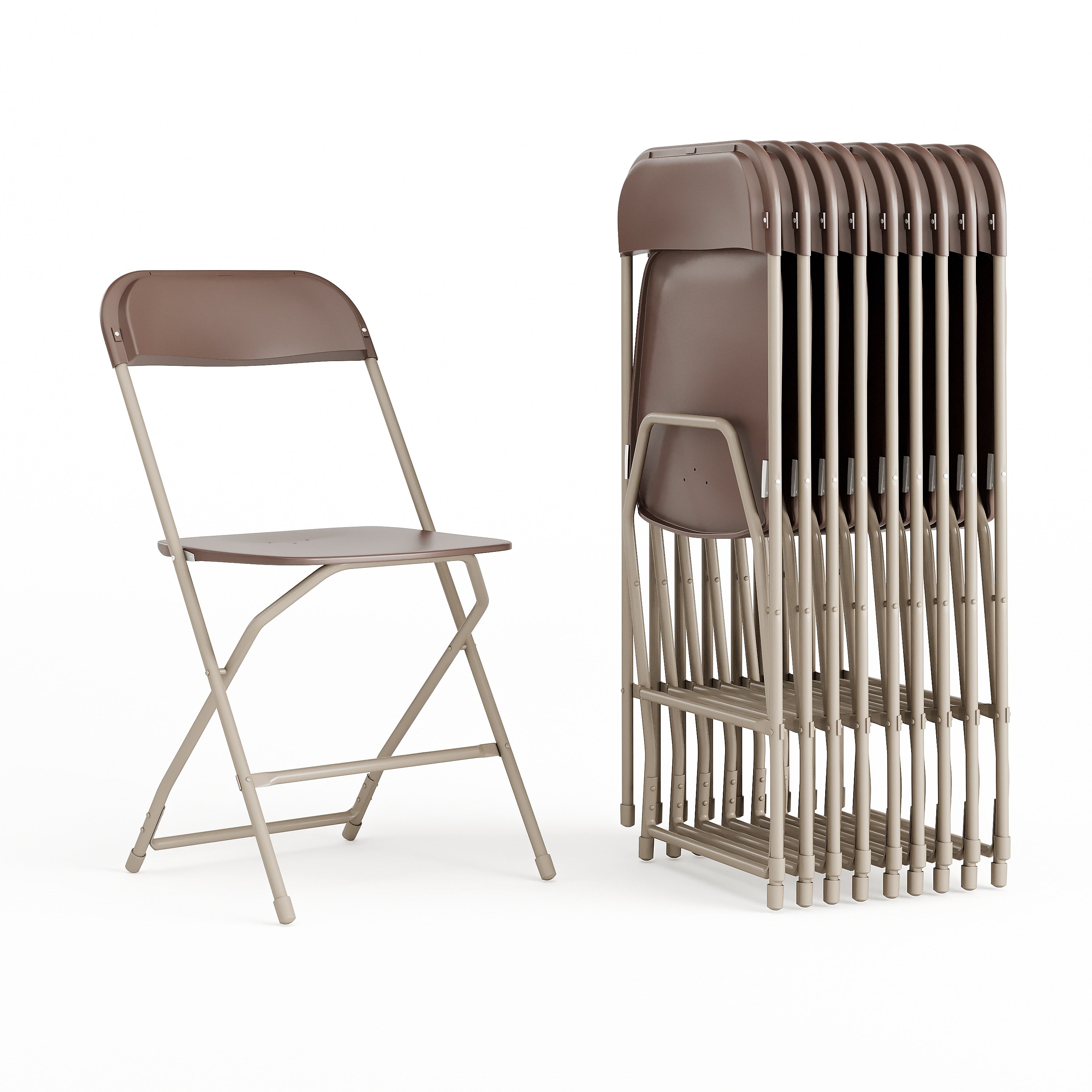 Flash Furniture HERCULES™ Plastic Armless Folding Chair, Premium Brown, 10/Pack