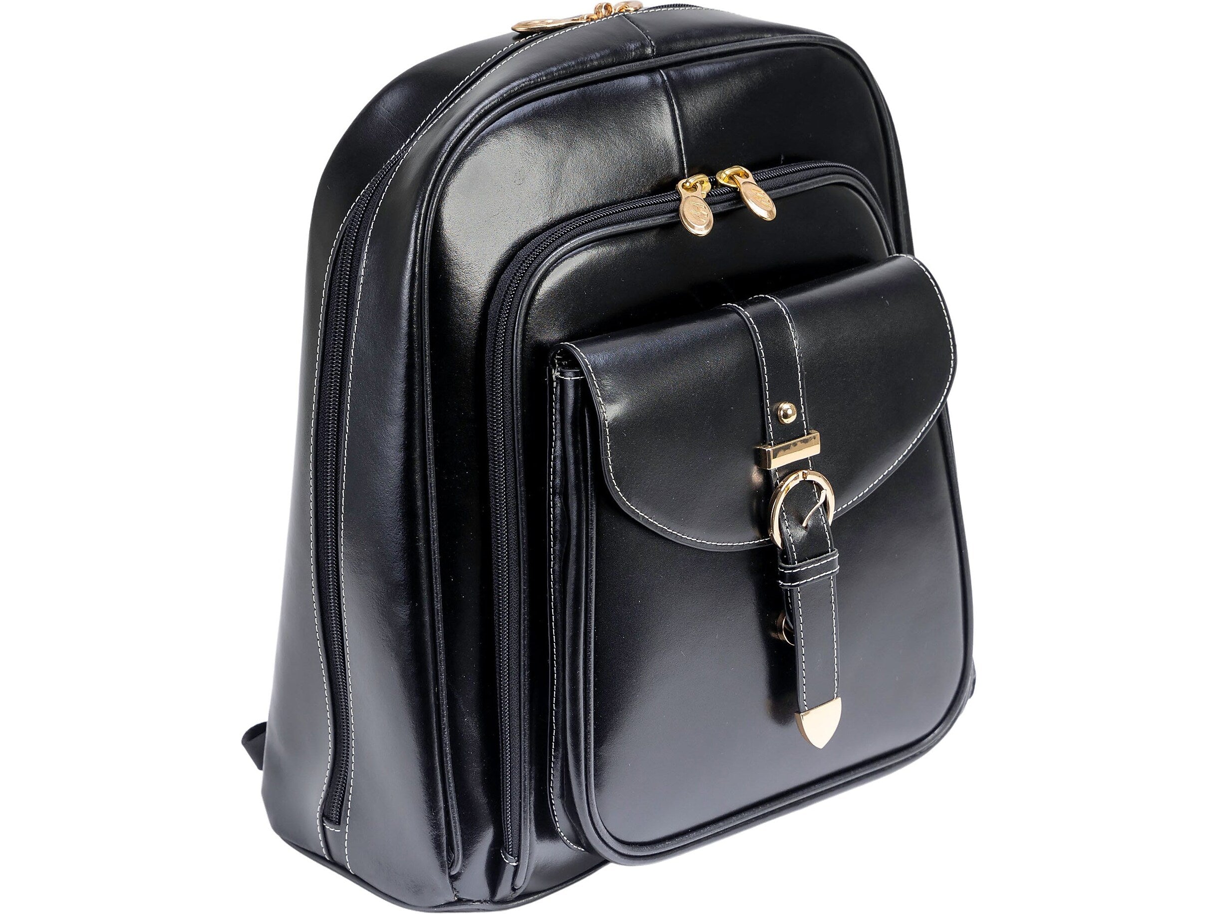 McKlein OLYMPIA Leather Laptop Backpack, Medium, Black (99565)